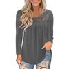 Women Fashion Lace Solid Splicing O-Neck Long Sleeve T-Shirt Blouse Tops