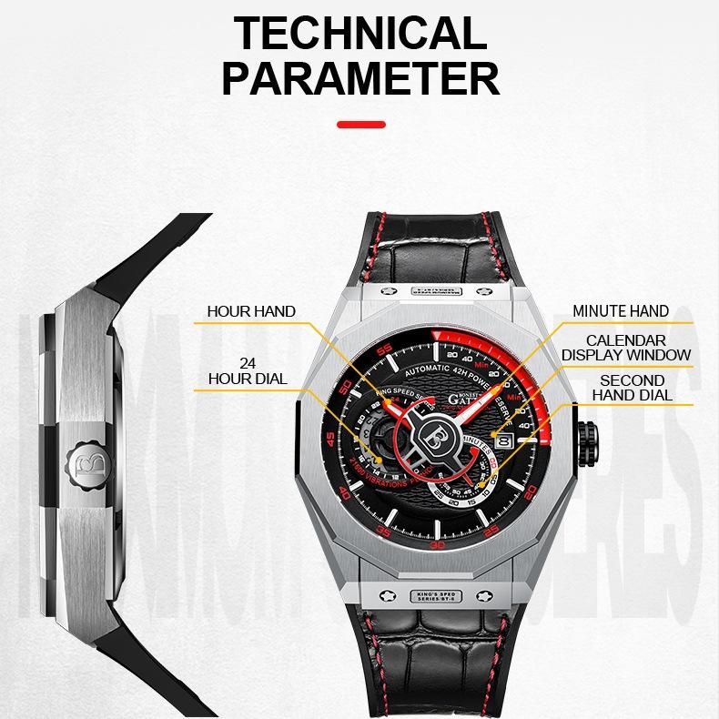 Bonest Gatti Watches Business, im Dunkeln leuchtende mechanische Uhr, wasserdichte Luxusuhr