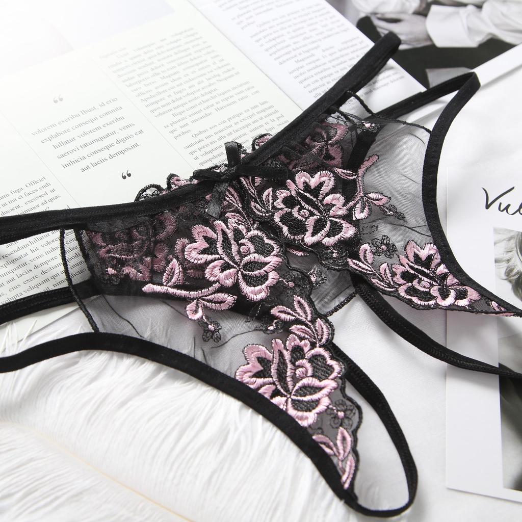Sexy Lingerie Women's Underwear Embroidered Hollow Mesh Seductive Thong Panties Underpants G Strings Crotchless Bandage Underwear Lingerie for Women