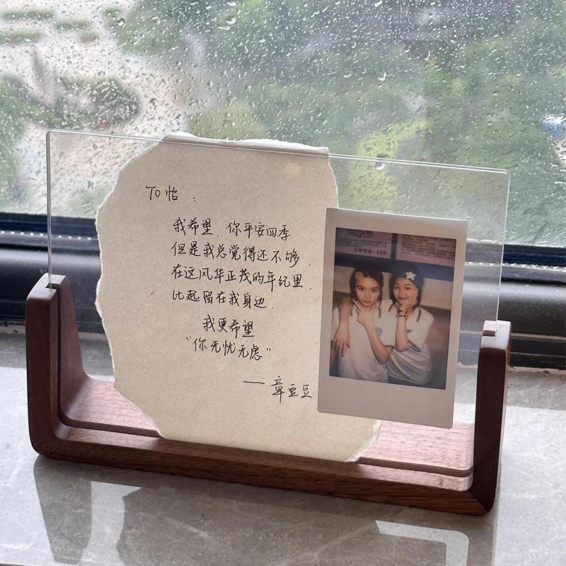 Minimalist U-Shape Photo Frame Stand Wood Acrylic Creative DIY Tabletop Display for Pictures Love Notes, Postcards, Certificates