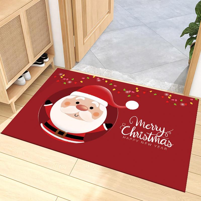 Christmas Santa Reindeer Carpet Mat Rug Snowman Home Decoration Entryway Floor Mat with Merry Christmas Happy New Year Greeting
