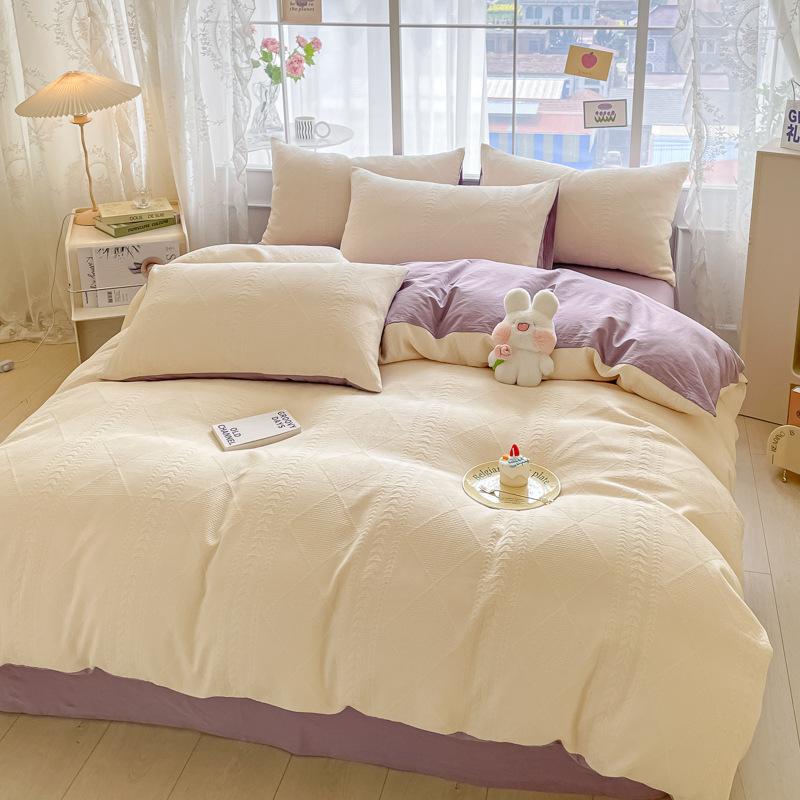 Class A Maternal And Infant Grade Cotton Three-Layer Yarn Four-Piece Set Of Pure Cotton Single Double Bed Sheet Quilt Cover Soft Three-Dimensional