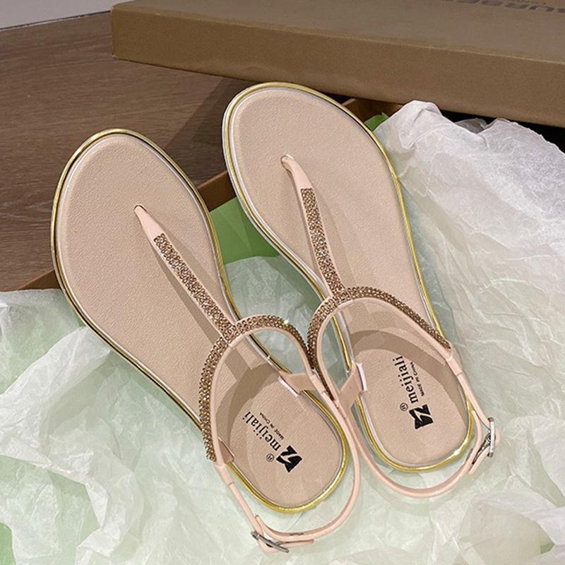 Comemore Strass Sandalen voor Dames Slippers Platte Zool Casual Vakantie Dames Schoenen Nieuwe Zomer Strand Sandalen Dames