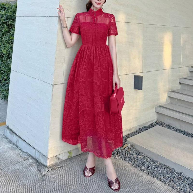 ZANZEA Women Elegant Hollow Lace Patchwork Casual Short Sleeve Dress