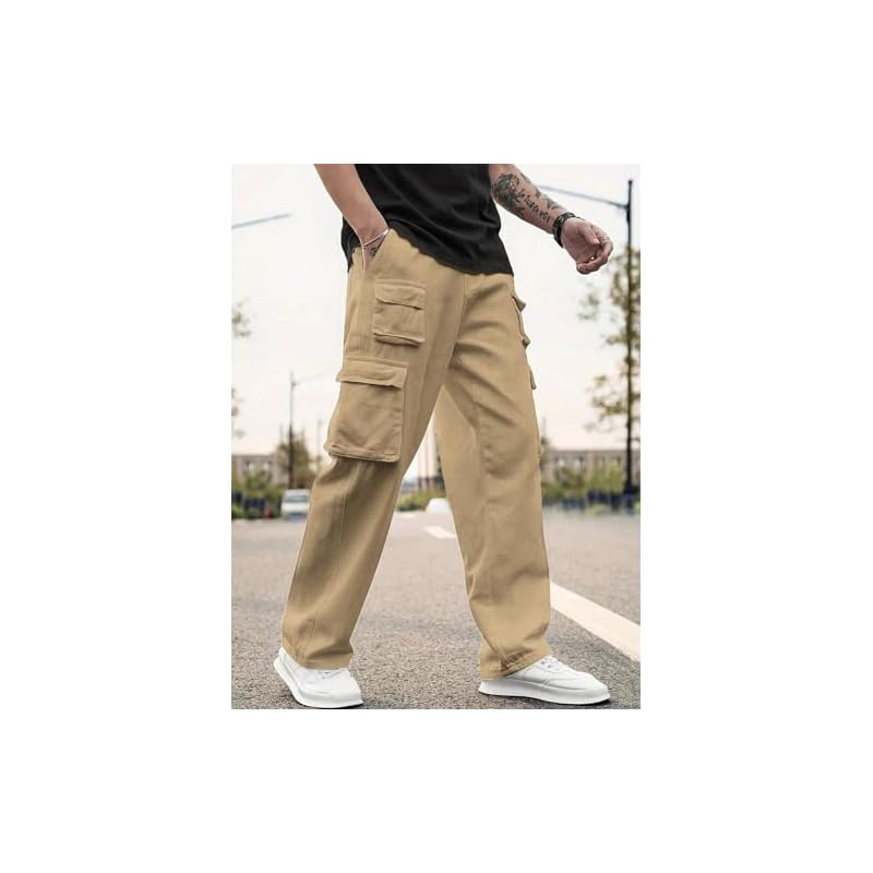 Lymio Men Cargo || Men Cargo Pants || Men Cargo Pants Cotton || Cargos for Men (Cargo-38-41) (L, Khakhi)