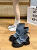 Short Boots Women's Summer 2026 New Autumn Western Denim Single Boots British Style Pants Leg Short Boots