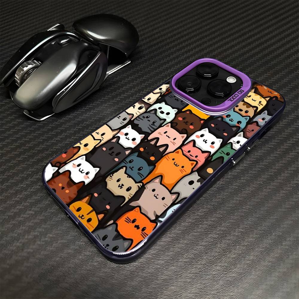 A Lot Of Cats Phone Case For iPhone17,16,15,14,13,12,11 Plus,Pro Max Purple Matte Shockproof Cover iPhone15plus