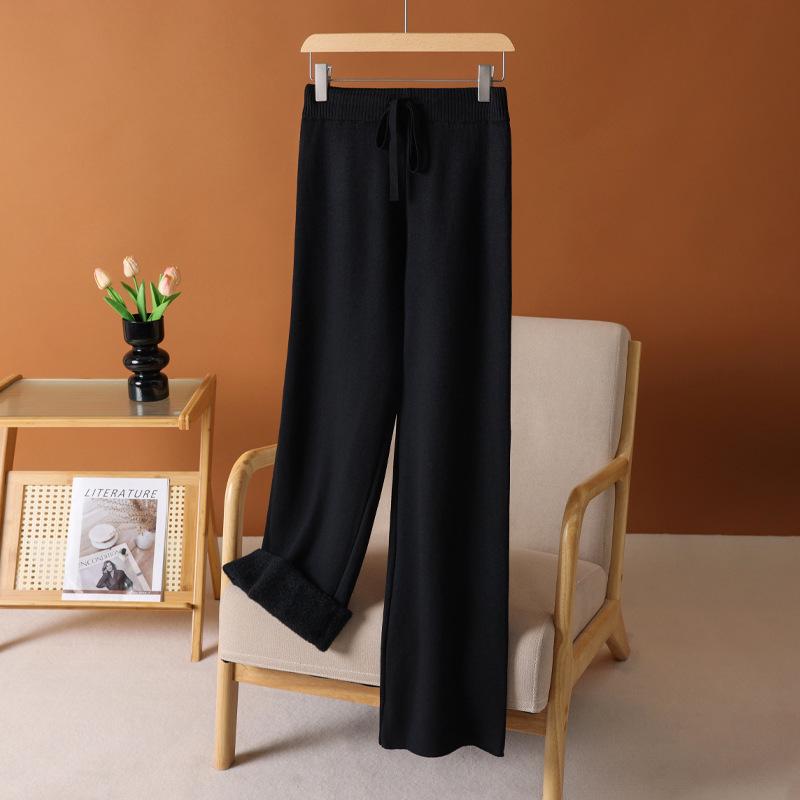 

Женские вязаные брюки с высокой посадкой и широкими штанинами на флисовой подкладке - Повседневная одежда на осень/зиму M