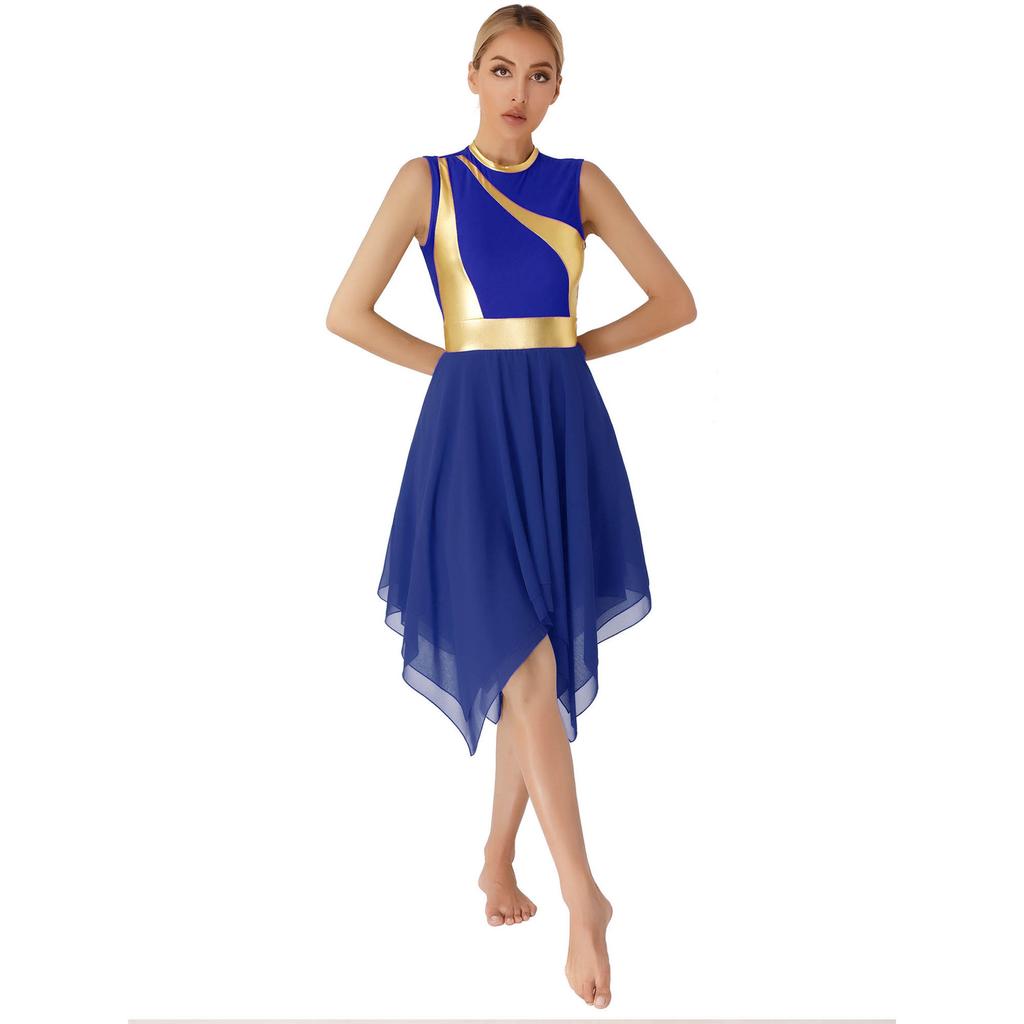 Traje de baile para mujer, vestido de baile de ballet lírico sin mangas con bloques de Color