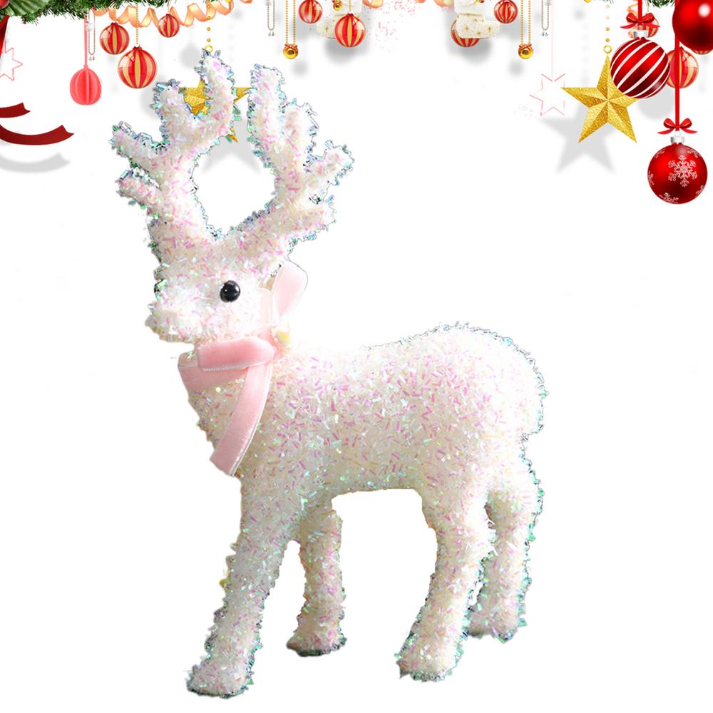 Christmas Deer Figurines Glittering Reindeer Sculpture Christmas Deer Decorations Indoor Wear Scarf For Home Winter Holiday