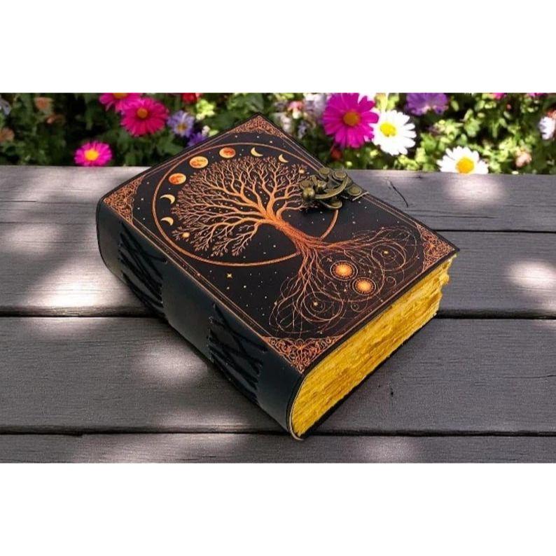 Handmade Leather Tree of Life Journal Vintage Embossed Notebook with Lock Diary