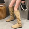 Pile Boots Women's Knight Boots Retro Suede Thick Heel Pointed 2025 Summer New Brown Wrinkled Tall Boots Autumn
