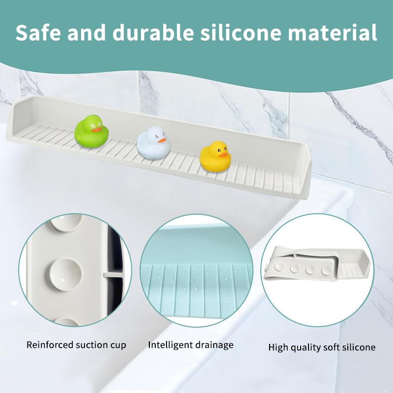 Kids Bath Toy Organizer, Tub Shelf Splash Guard, Extra Room Silicone Bathtub