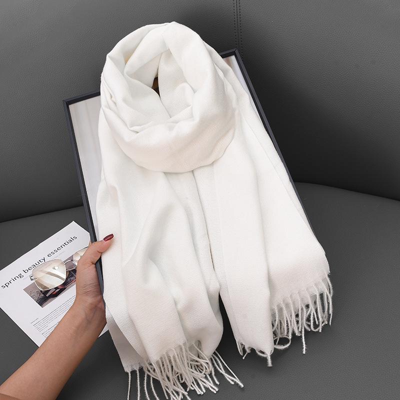 Women's Winter Faux Cashmere Literary Autumn Winter Thickened Warm 2-in-1 Solid Color Korean Fashion Atmosphere Scarf