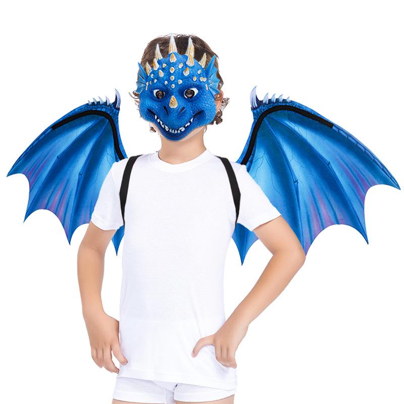 Dragon Wings Boy And Girl Kids Halloween Decoration Carnival Party Animal Costume Dragon Cosplay Masquerade Face Mask And Wings