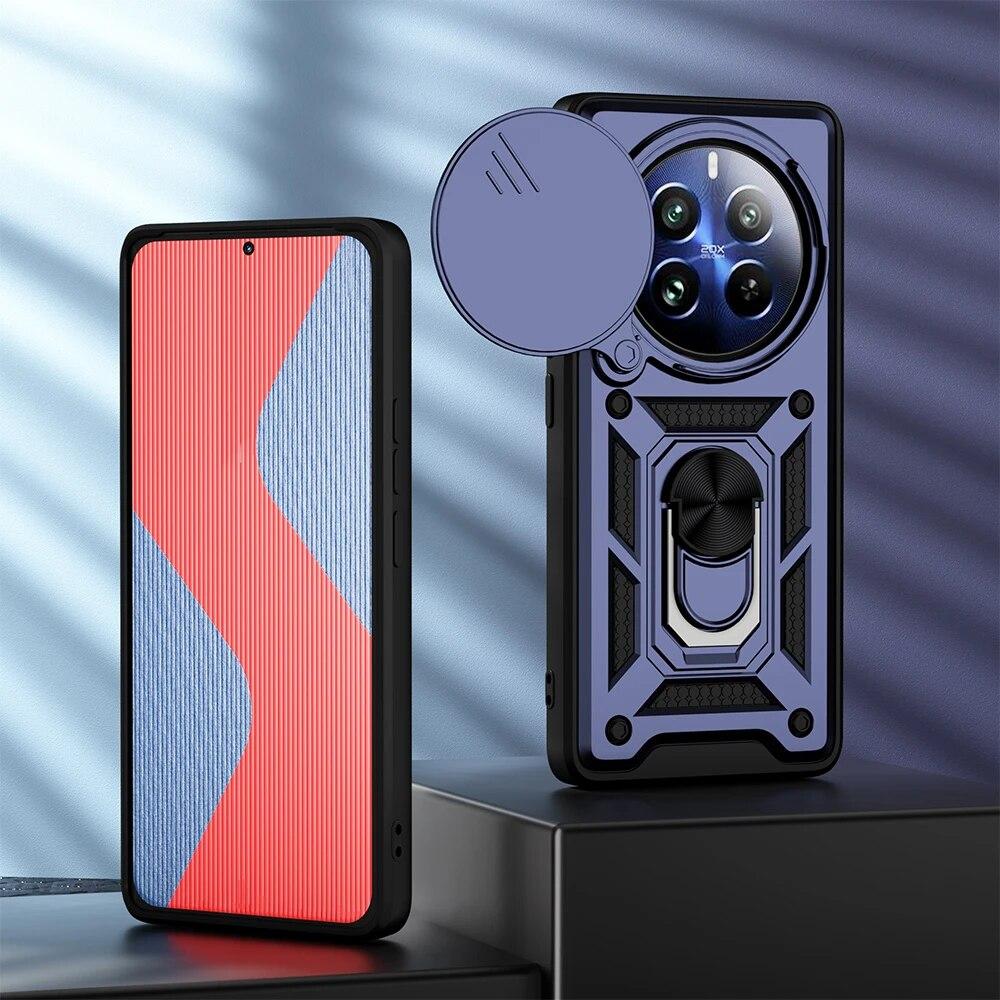 

Противоударный защитный чехол KEYSION для Realme 12 Pro + 12 5G, защитное кольцо для слайд-камеры, задняя крышка для телефона-подставки для OPPO Realme 12 5G for Realme12ProPlus 5G темно-синий