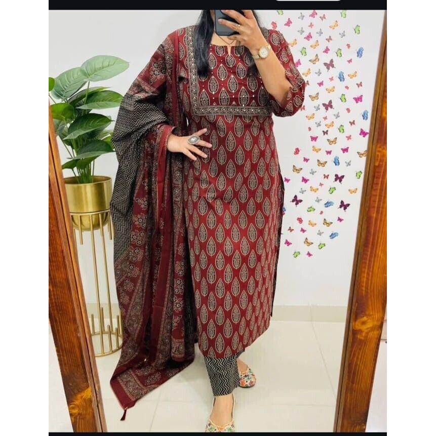 Women Indian Pakistani Kurta Pant Dupatta Set Party Wear Top Tunic Kurti Dress VF-1890