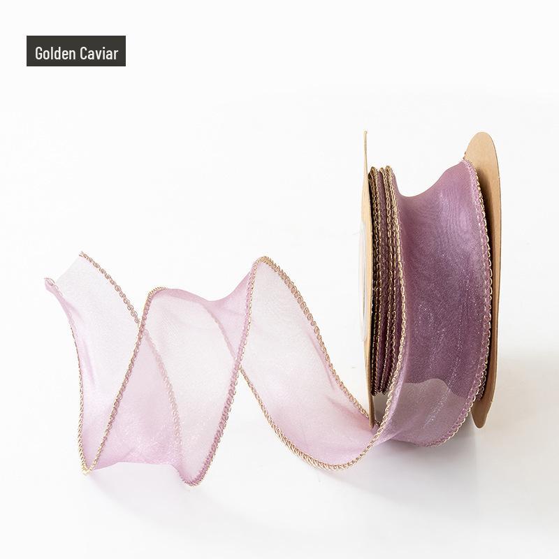 4cm Gold Edge Fishtail Yarn Ribbon for Floral Bouquets, Cake Decorations, Gift Bows, and DIY Projects.