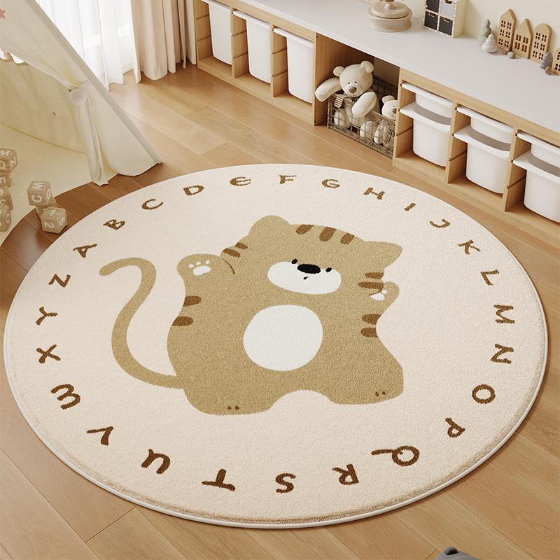 Cartoon Style Bedroom Decor Round Carpet Thick Plush Carpets for Living Room Fluffy Soft Children's Floor Mat Washable Study Rug