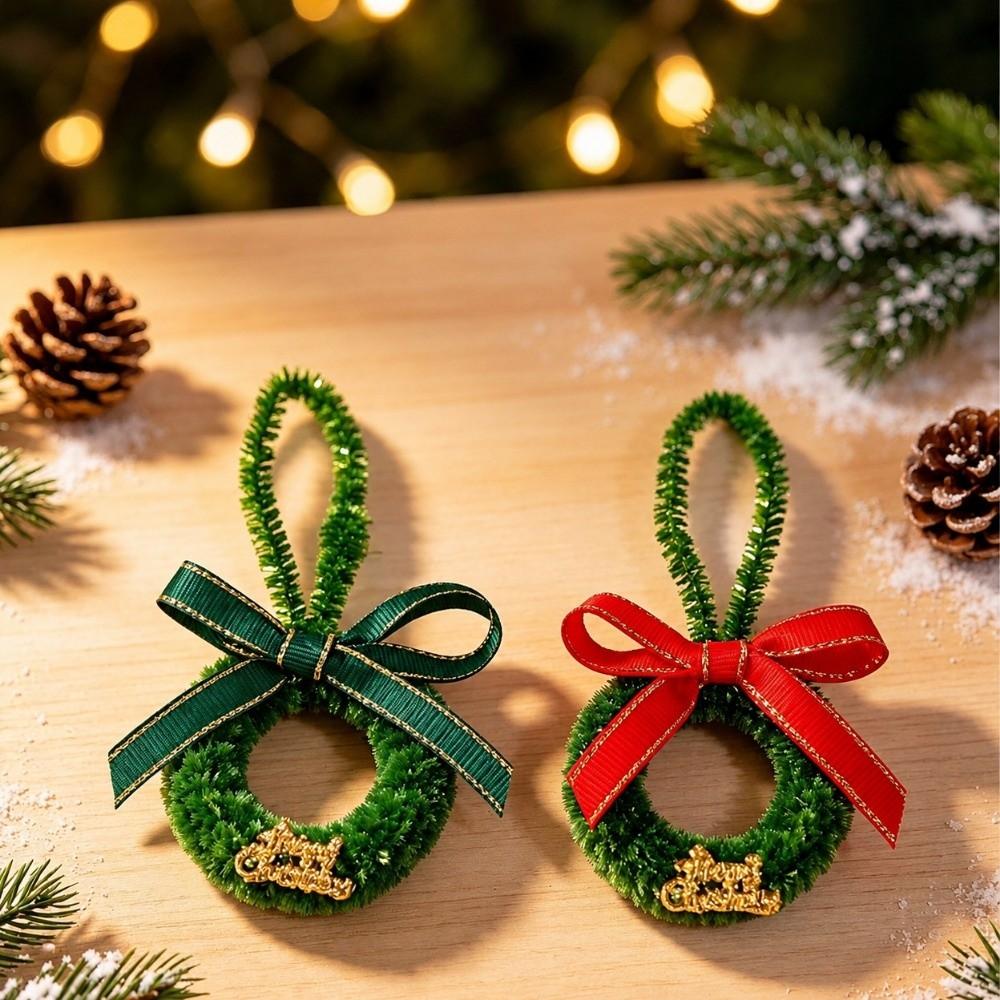 Plush Christmas Wreath Pendant with Bell Christmas Hanging Decoration Christmas Tree