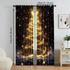 2Pcs Golden Christmas Tree Print Curtains Rod Hole Design For Easy Hanging Perfect For Living Room Bedroom Office Polyester Home