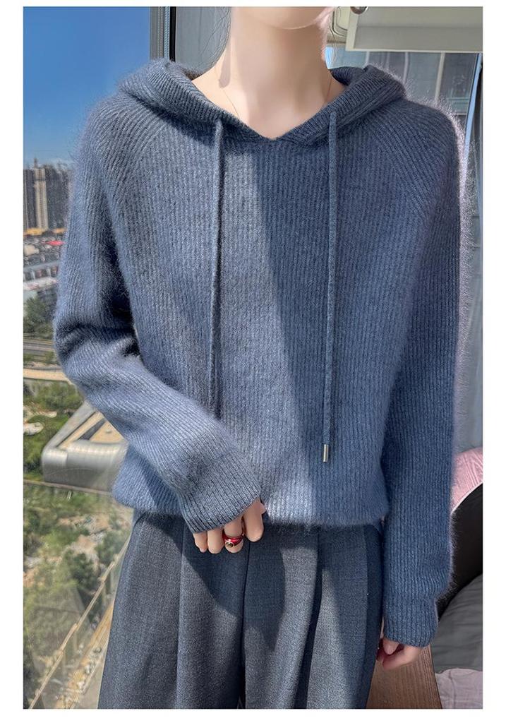 Women's Mink Velvet Hooded Sweater - Autumn/Winter Loose Fit, Slimming Knit Base Layer with Drawstring.
