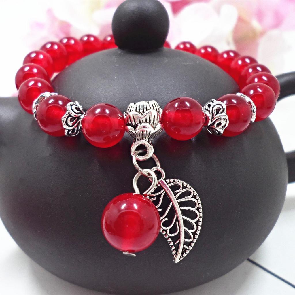 Amethyst Chalcedony Bracelet with Vajra Bell Pendant - Handmade Beaded Jewelry for Women
