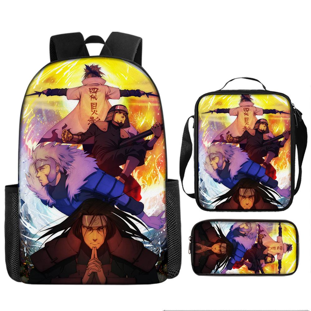 Primary school students' new Naruto cartoon schoolbag three-piece backpack large-capacity backpack