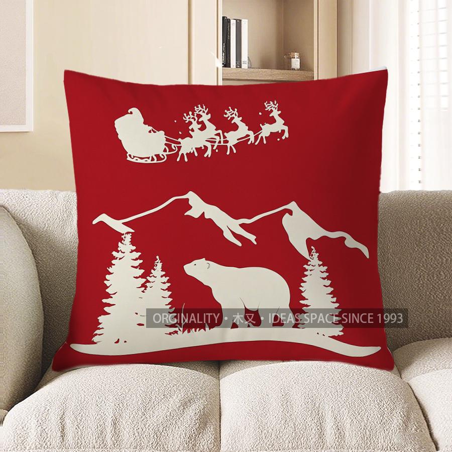 

Home Decor Christmas Red Pillow with Deer and Snowflakes Pattern Cushion Cover Suitable for Sofa Bedroom Car Pillow Cover 40x40cm