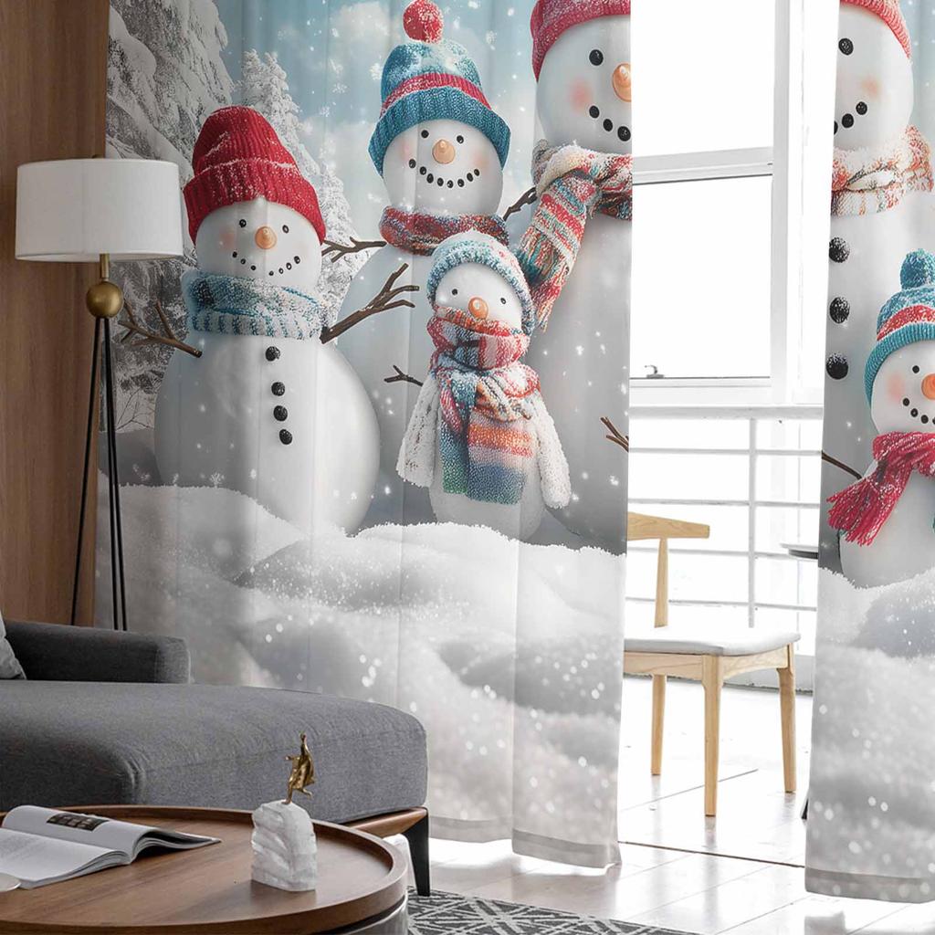 Vánoční a zimní sněhulák Závěsy do obývacího pokoje Ložnice Domácí dekorace Okno Voál Tyl Závěsy na závěsy