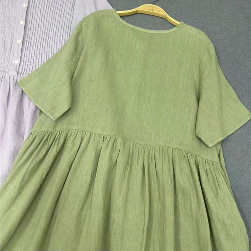 Johnature Abiti estivi pieghettati a fisarmonica giapponesi Abiti casual retrò semplici da donna a maniche corte