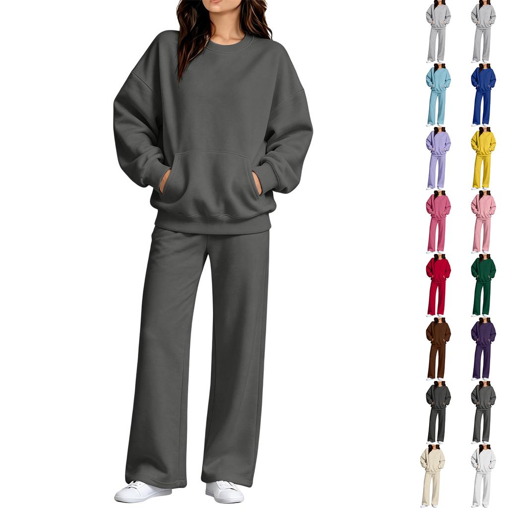 Women's Casual Neck Sweatshirt and Pants Set with Pockets for Fall Winter