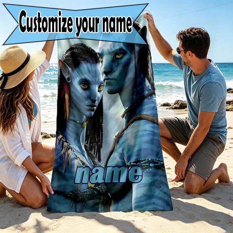 Custom Name Personalized Avatar Print Beach Towel, for Trip Camping Beach Party Home Decor, Birthday Gift for Family & Friends