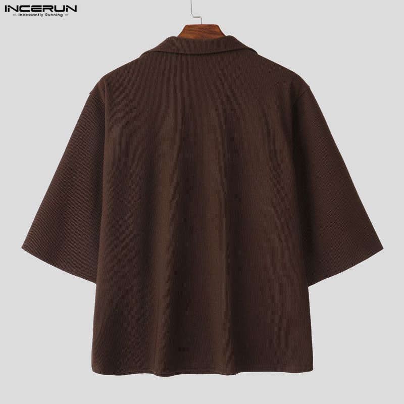 INCERUN Oversized Men 3/4 Sleeve Embroidery Texture Casual Loose T-shirts Tops