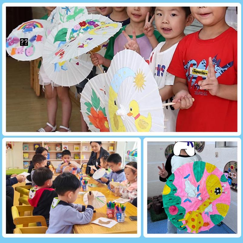 Ombrello di Carta Oleata Bianco per Bambini Pittura Fai-da-Te – Accessorio Fatto a Mano, Dipinto a Mano Stile Antico Bianco