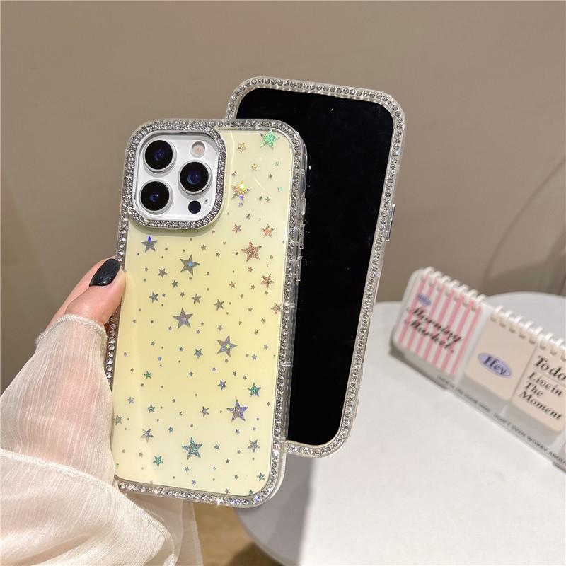 Double-Sided Gradient Star Diamond Phone Case for iPhone 16/17 Pro Max 12 Pro мерцание/звезда