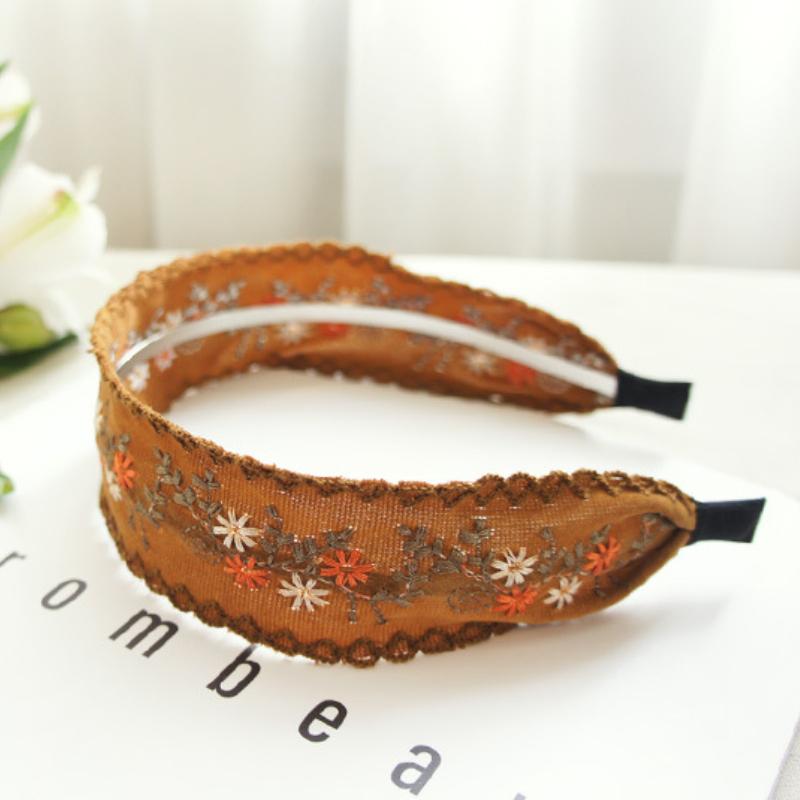 

Корейські яскраві шовкові пов’язки для волосся з широкими бічними вишивками Аксесуари для волосся з блискітками Пов’язки для волосся для дівчаток Пов’язки з квітковими коронами для жінок коричневий