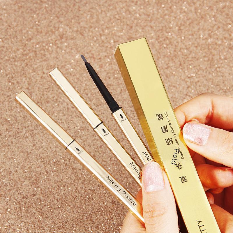 Gold Double-Headed Triangular Eyebrow Pencil: Ultra-Fine, 3D Sketch, Waterproof & Smudge-Proof.