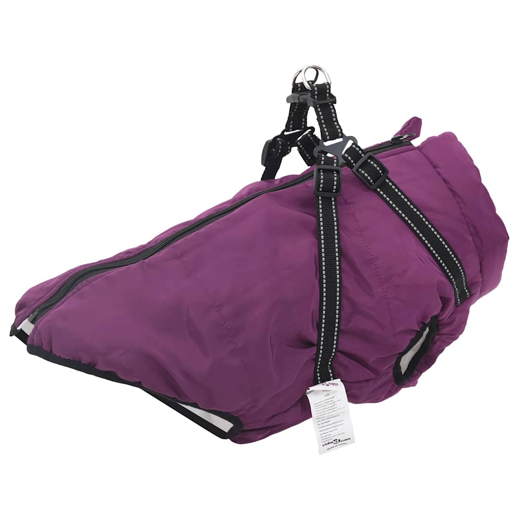 Waterproof Reflective Dog Coat with Integrated Harness Purple Size L44