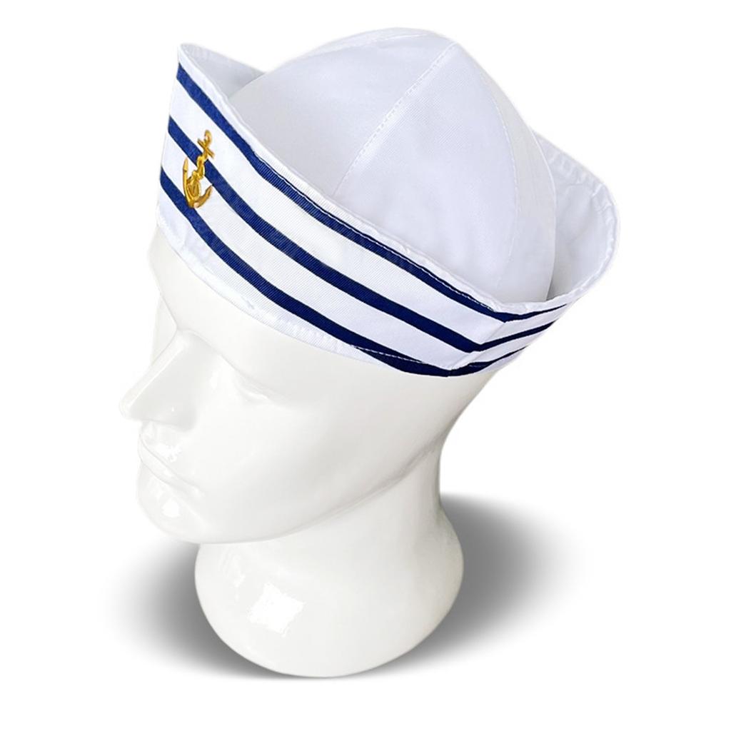 Fashion Sailor Hat with White&Blue Stripe Navy Hat with Anchor Print Cosplay Hat