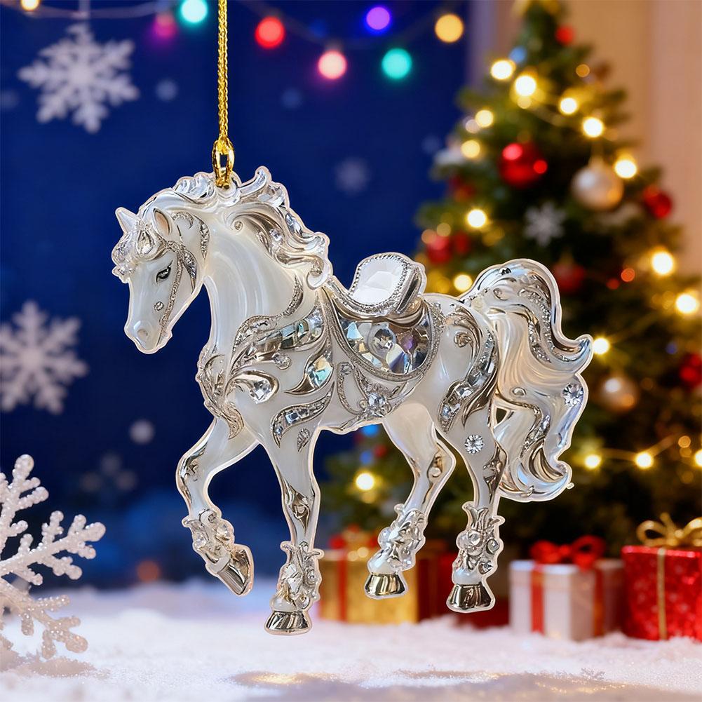 New Sandalwood Horse Pendant Car Hanging Decoration Christmas Theme Elements Pattern Design Christmas-themed Acrylic