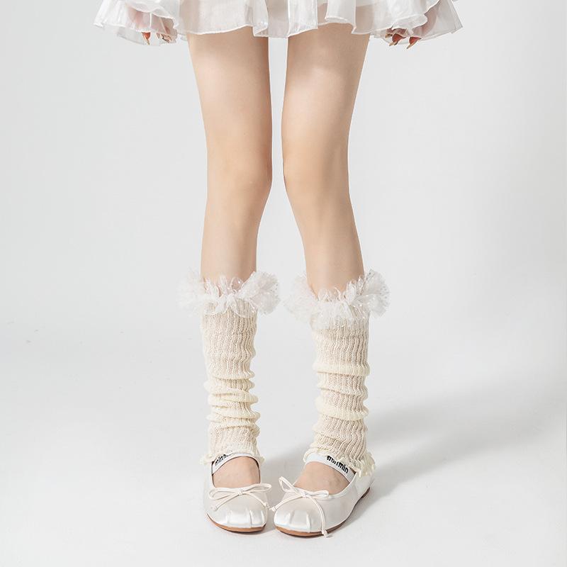 Lolita Girls Lace Ruffles Leg Warmers Women Long Socks Knitted Foot Cover Arm Warmer Y2K Spring Summer Boot Cuffs Stockings New