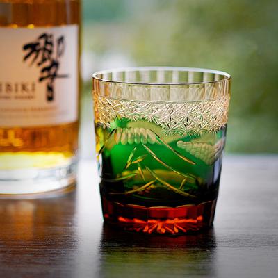 250 ml Yeşil Fuji Dağı EDO Cam Brendi Snifter Japon Kiriko Kristal Şarap Bardağı El Oyma Ruhları Konyak Bardağı Viski Tumbler