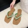 Flat-bottomed flip-flops women's summer new square head pinch foot fashion pearl beach cool slippers