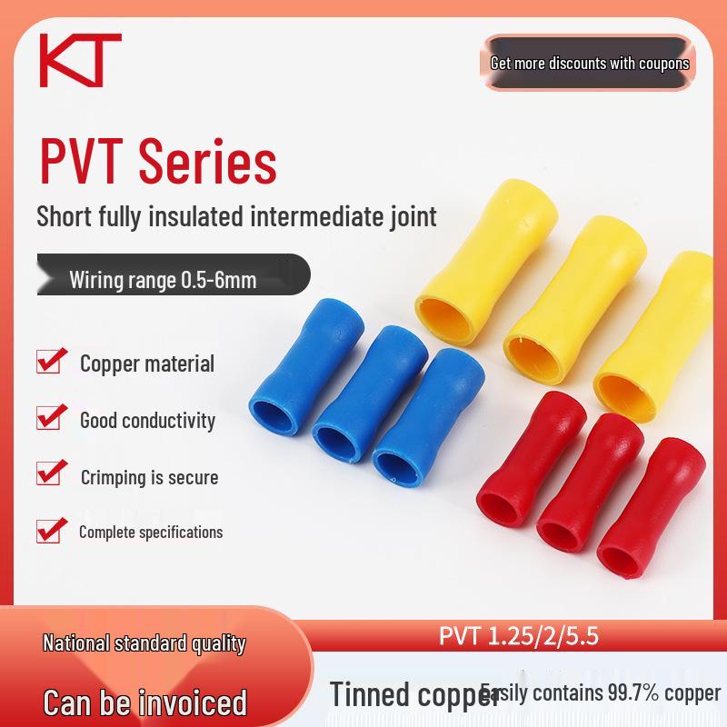 KT KST Purple Copper Fully Insulated Cold Crimp Terminal: PVT1.25/2/5.5 Short Type Intermediate Joint