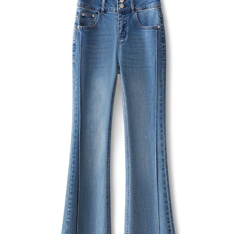 Light Blue High-Waisted Slimming Bell-Bottom Jeans - Women's Casual Micro-Flare, 2026 Spring/Summer Collection