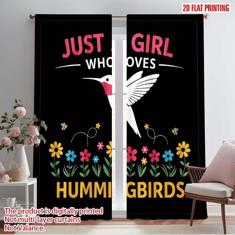 2pcs 2D Flat Printing Curtains Loves Hummingbirds Flowers Fabric Without Electricity 0 Use for Photo Booth Props