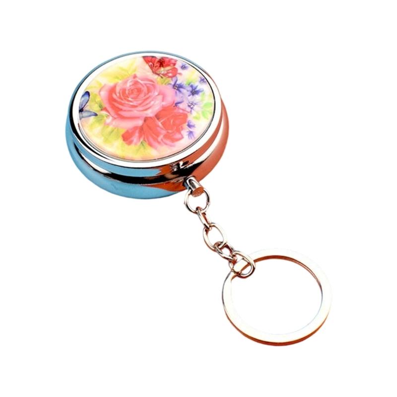 Pills Box Keychain With Mirror And Sealed Metal Compartment Keychain Moisture-Proof Medicines Dispenser Travel Accessory
