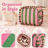 Ruffle Decoration Cosmetic Bag Striped Travel Pouch Multipurpose Makeup Organizer  Women