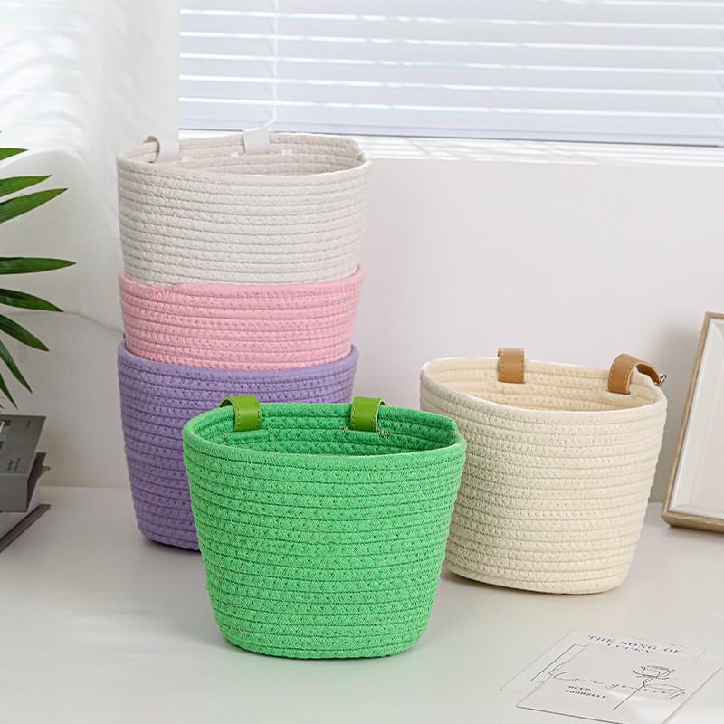 Handwoven Cotton Bike Basket Kids Foldable Front Snacks Toys Storage